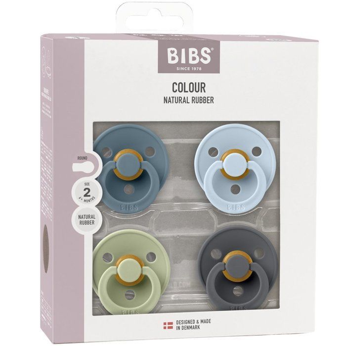 Sucette bébé - BIBS - Colour - Embout rond - Pack de 4 - Caoutchouc naturel - Taille 2 Petrol Sage Baby Blue Iron