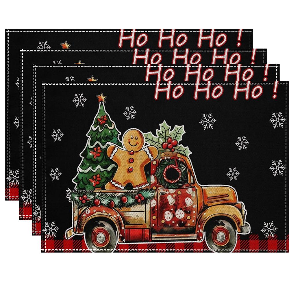 4/6Pcs Christmas Linen Placemats Gingerbread Man Place Mats Christmas Table Placemats Xmas Dining Kitchen Party Decor