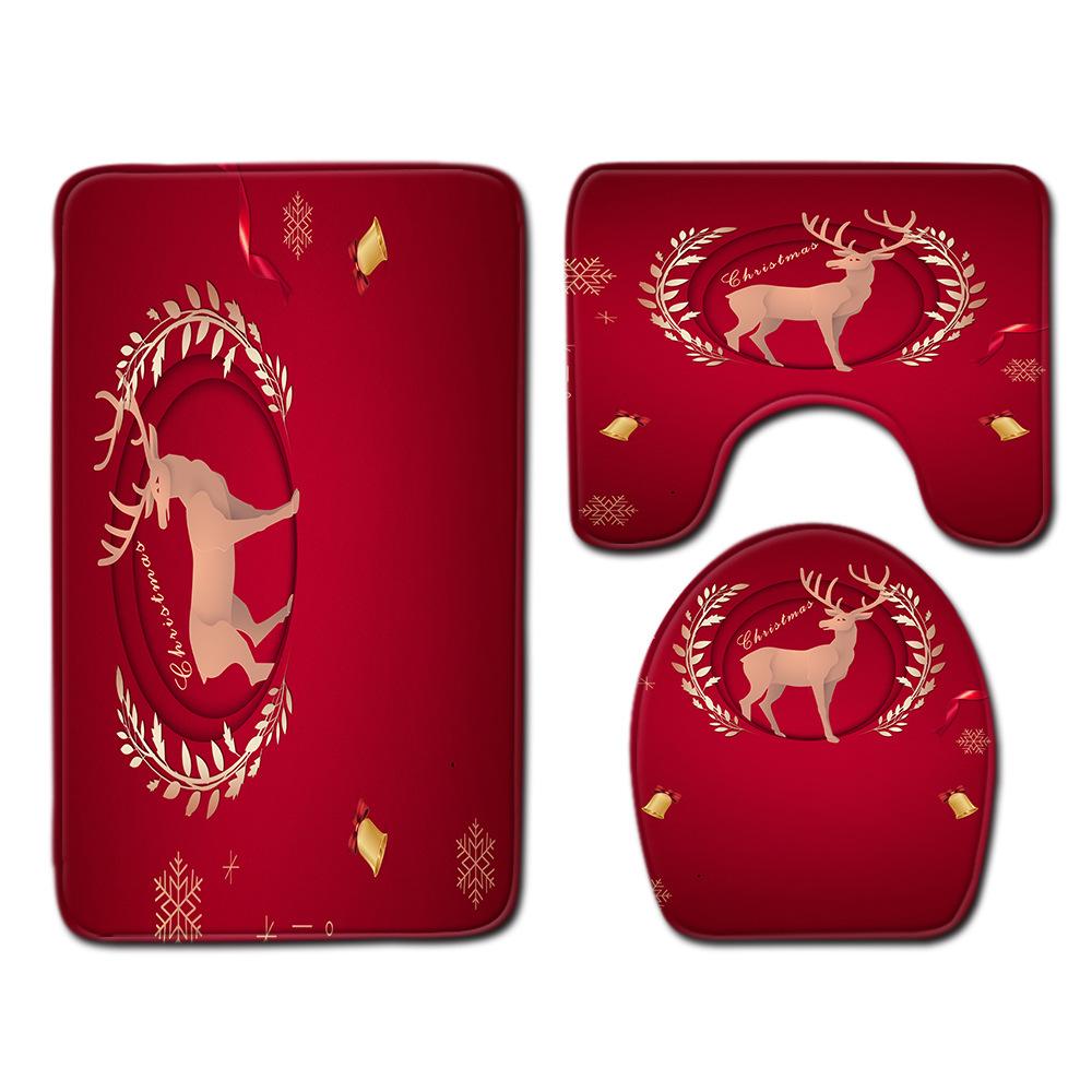 Christmas Bathroom Floor Mat Toilet Three-Piece Set