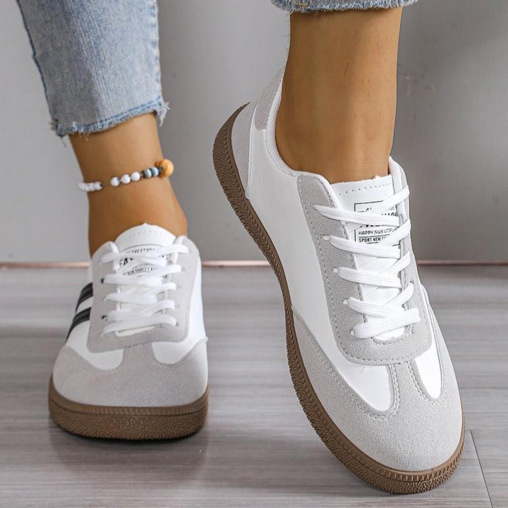 Women's Lightweight Sports Shoes - All Season Cushioned Insole, Breathable Synthetic Leather Upper, Fitness Running, Daily Casual Lace Up Shoes