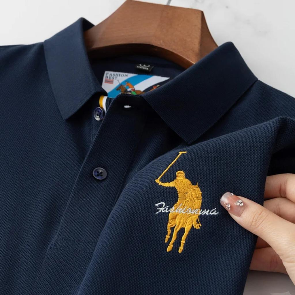 STORN Luxe Borduur Heren Poloshirt Zomer Dun Ademend 100% Katoen Zwart Marineblauw Kraag Korte Mouwen Tops Merk Kleding