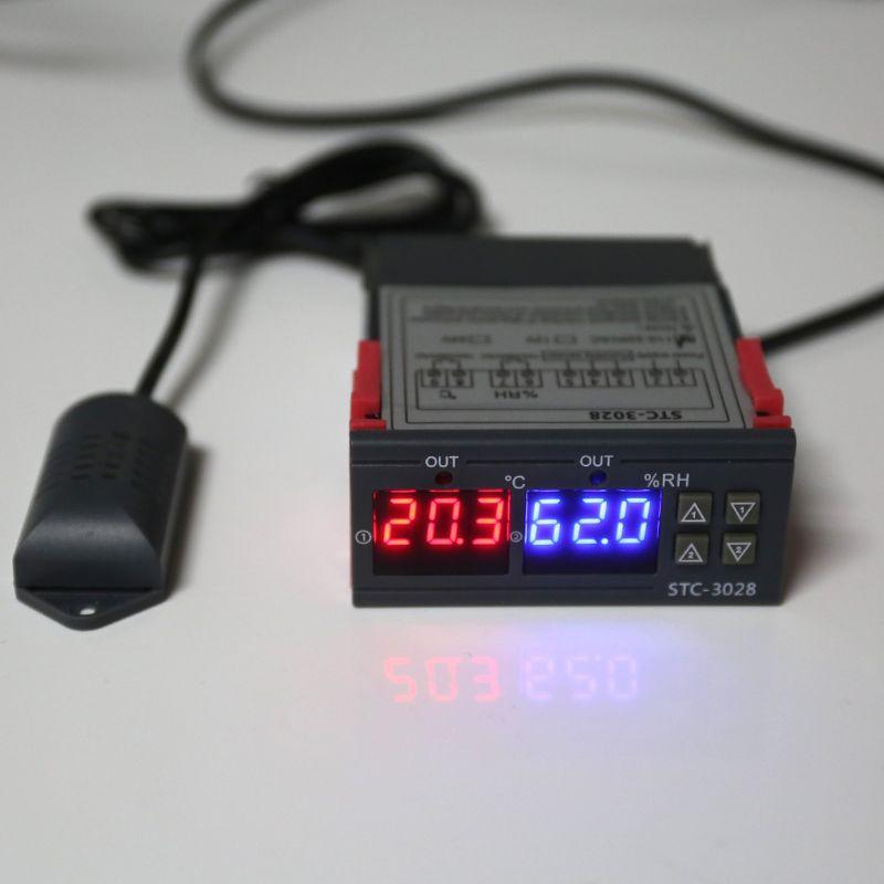 Dual Digital Thermostat Temperature Humidity Control STC-3028 Thermometer Hygrometer Incubator Controller AC 220V DC 24V