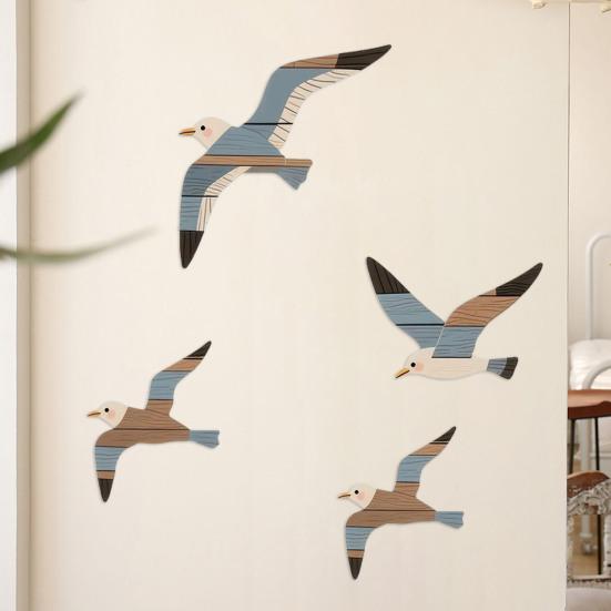 4Pcs/Set Seagull Wall Decoration Seaside Style Wall Accents Rustic Charm Handcrafted Bird Wall Hanging