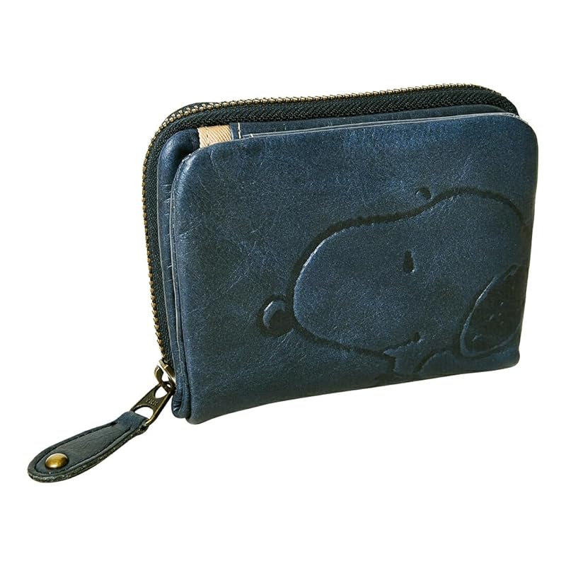 

[Peanuts] 73165 snoopy genuine leather short wallet bi-fold With insert pocket Snap button closure ladies navy