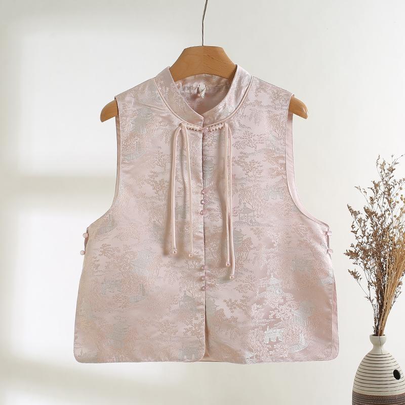 

2025 Versatile vest women s early spring stand-up collar jacquard button sleeveless vest top 3XL ([Recommended 138-75kg]) розовый