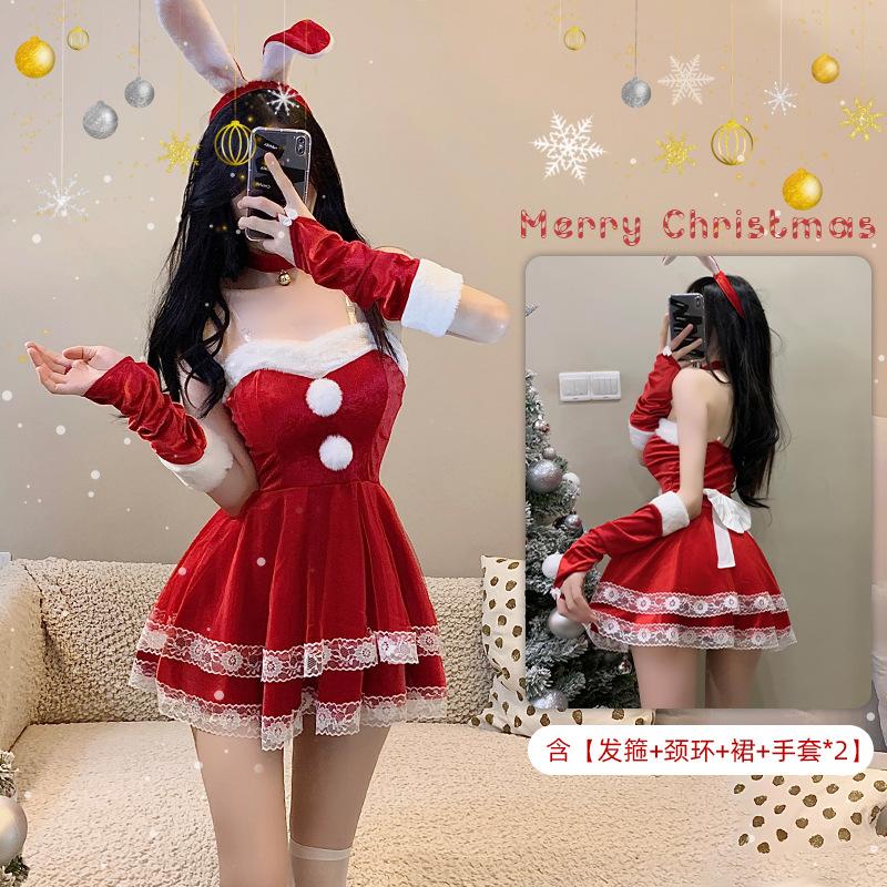 

Сексуальное рождественское платье, красное чистое кружевное платье, комплект, новогодний халат, косплей, униформа, женский M красный