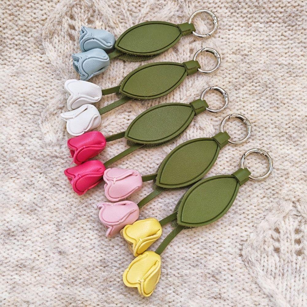 Cute Hanger Tulip Leather Pendant Handmade Cartoon Flower Pu Keychain Creative Fashion Bag Charm Bag Pendant
