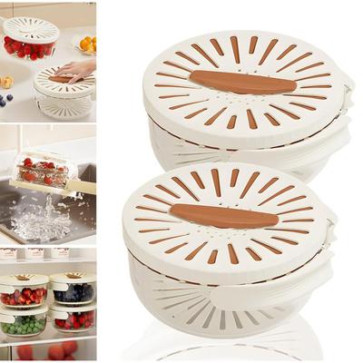 Cesto Escorredor de Frutas 2 em 1 Cesto para Lavar Legumes com Alça Dobrável Tigela de Armazenamento Crisper para Geladeira Para Cozinha Doméstica
