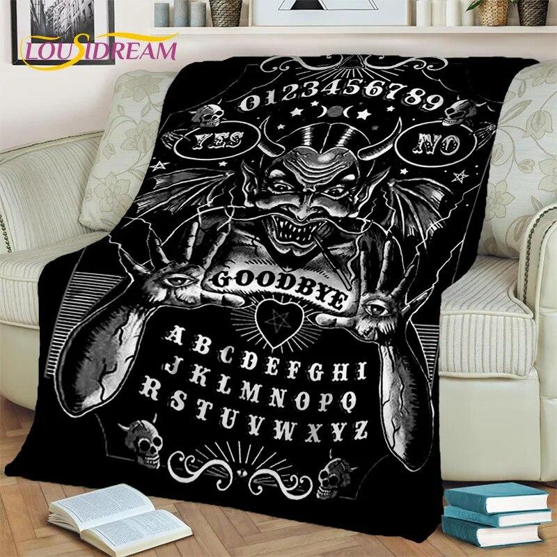 Gothic Ouija Tarot Čarodějnictví Horor Lebka Deka, Flanelová deka pro Halloween Ložnice Pohovka Pohovka Piknik Turistický obal Dárek