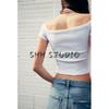 Spring and Summer New Women's Clothing Ins Style Minimalist Cotton Blend Double-Layer Design Boat Neck Short Sleeve Short Top 4174334