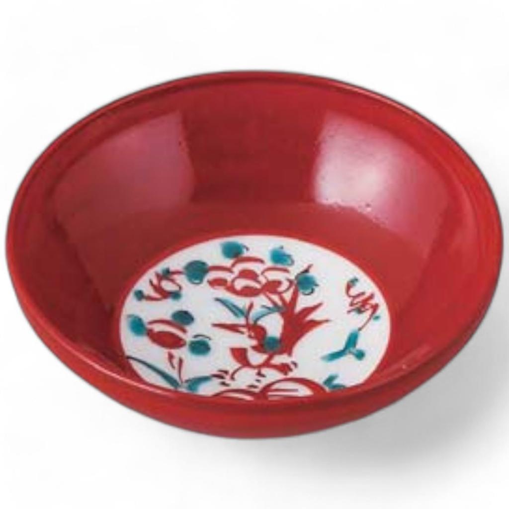 Takumifu Arita Ware 8cm Side Plate with Vermilion Flower and Bird Design, Small Sake Cup, Made In Japan