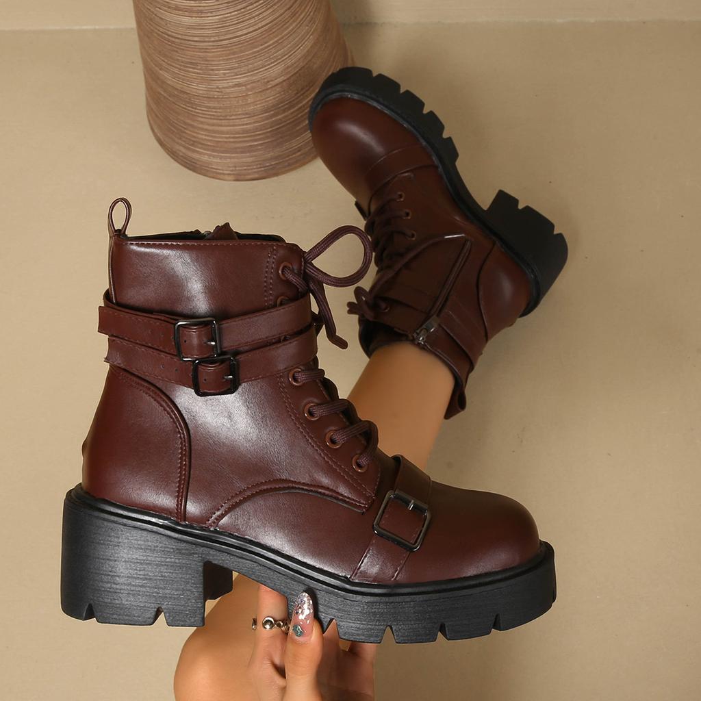 Soft Leather Platform Martin Boots Women's 2025 New Autumn and Winter British Style Internet Celebrity Super Fire Belt Buckle Versatile Short Boots