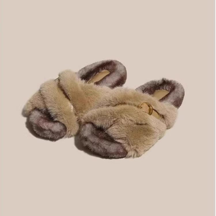 Internet Celebrity Mao Mao Slippers Women Wear 2025 New Autumn and Winter Thick Bottom Cross Home Drag Fairy Wind Maternity Cotton Slippers
