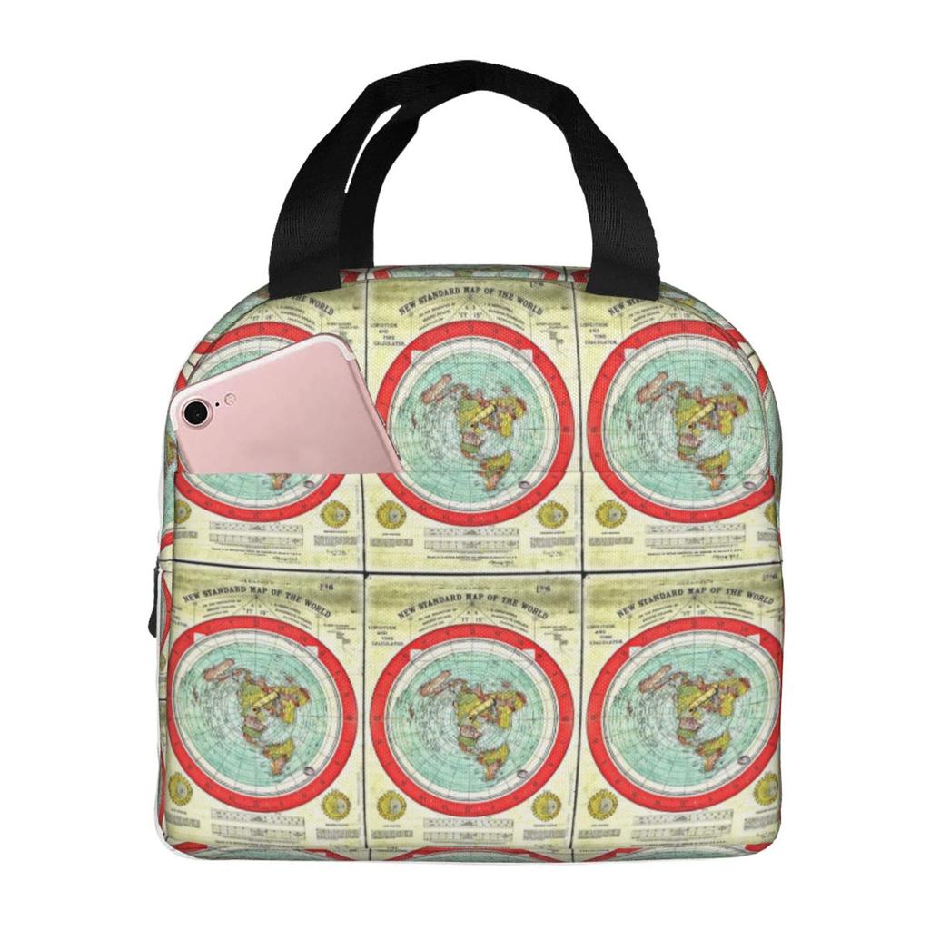 Gleason 1892 Flat Earth Map Research Flat Earth Insulated Lunch Bag for Women Children Food Boxes Thermal Lunch Box Tote