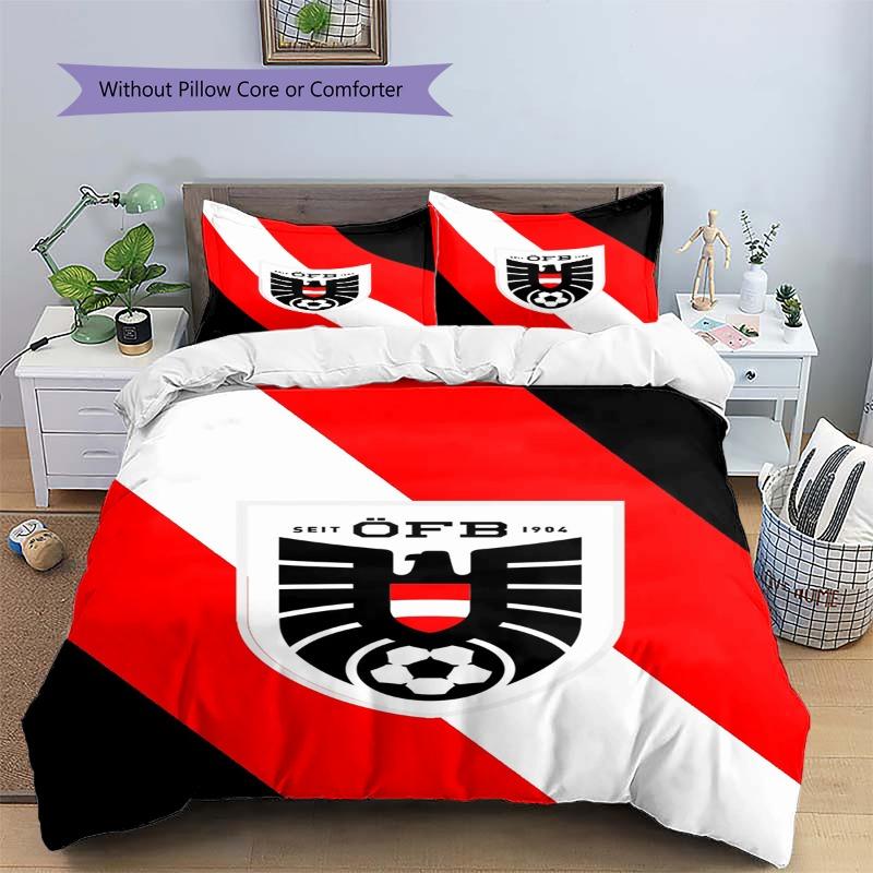 Austria National Football Team Logo Print 3‑piece Bedding Set, Duvet Cover+2 Pillowcases, Without Pillow Core or Comforter, Fan Home Decor