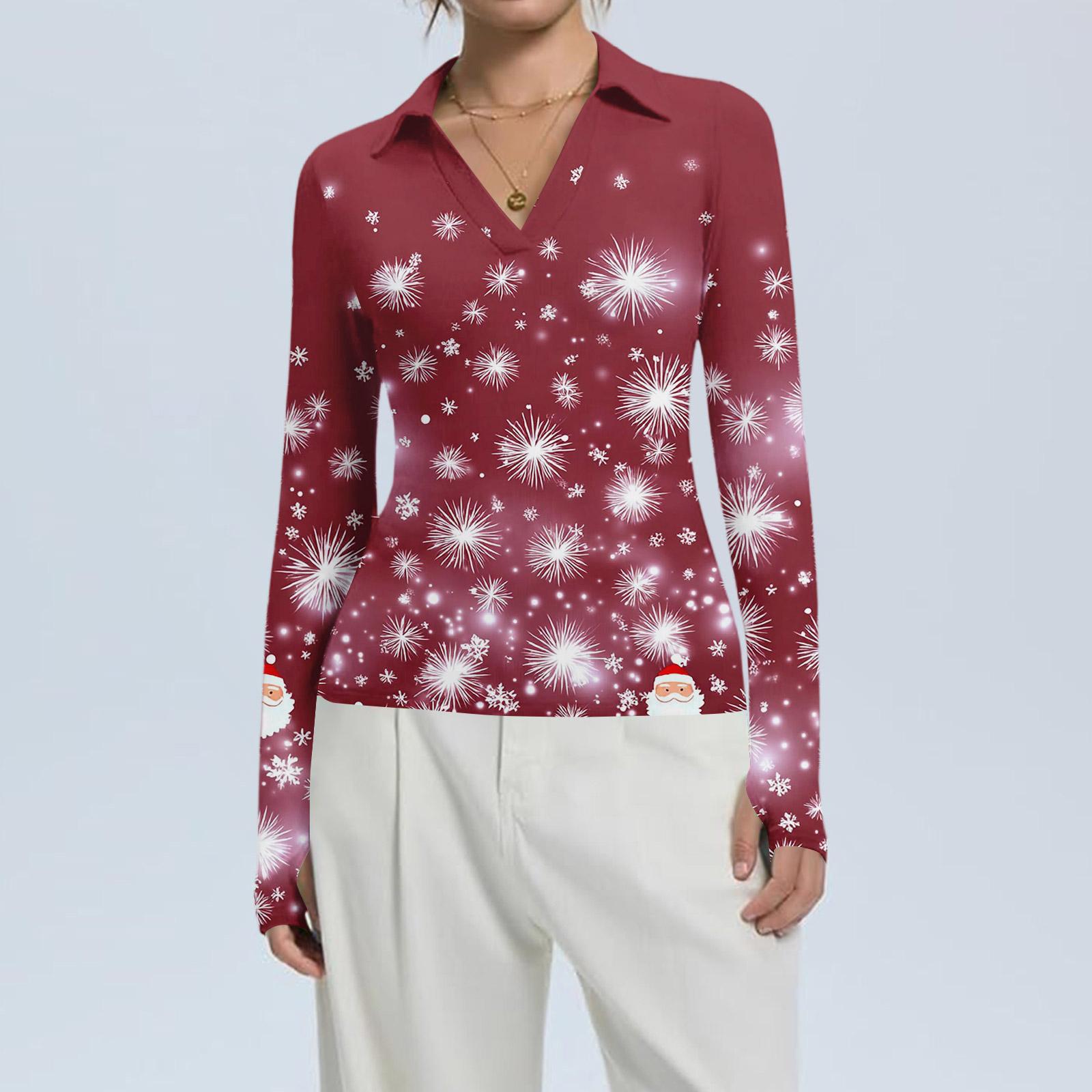 

Женская модная повседневная блузка с V-образным вырезом, длинными рукавами и принтом на рождественскую тематику, застегивающаяся на пуговицы M