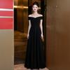 High-end White One-word Shoulder Evening Dress Female Banquet Host Temperament Simple Slim Long Performance Dress Dress