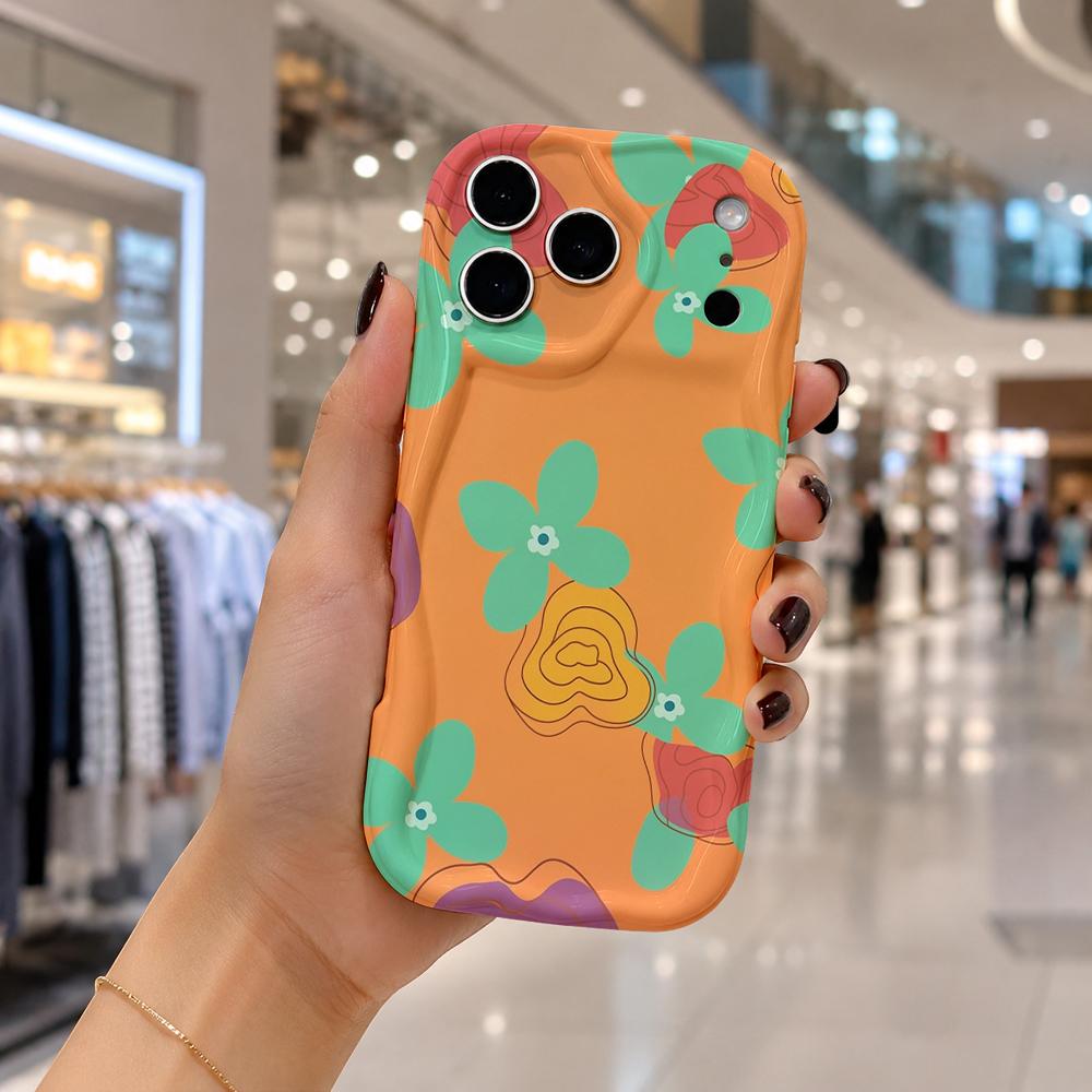 Multicolor Simple Daisy Orange Base Wavy Edge Phone Case For iPhone 17 16 15 14 13 12 11 8 7 Plus Pro Max Floral Cover