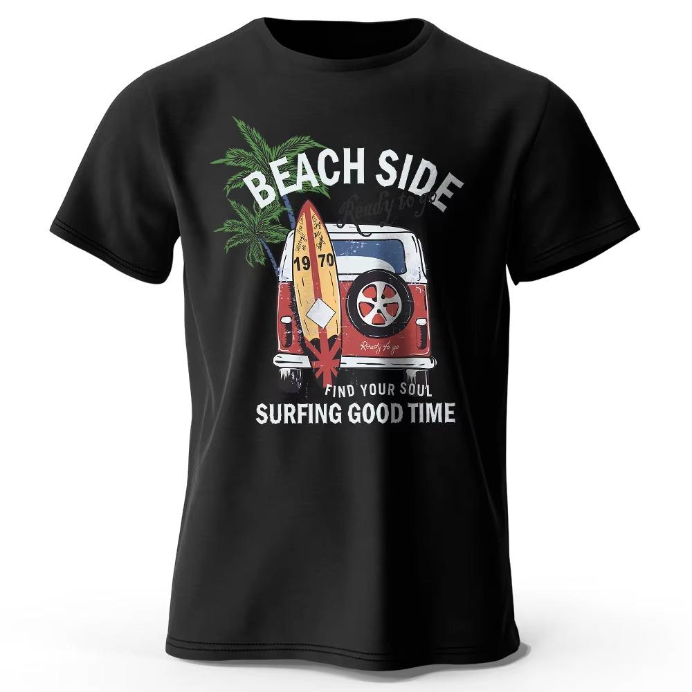 Vintage Surf Badge Printed Unisex Unisex Unisex TShirt Tees Tops Cotton Fabric Retro Wave Graphic Beach Club Wear
