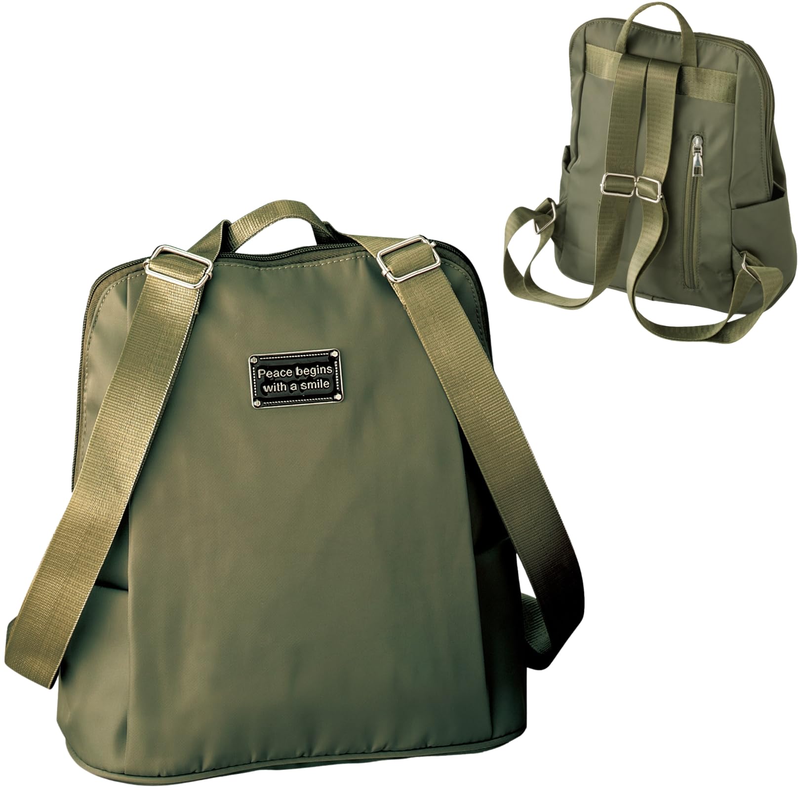 

[smile smile smile] Small, durable, lightweight mini backpack for women. Compact, simple design, self-standing, multiple pockets, top zipper closure,