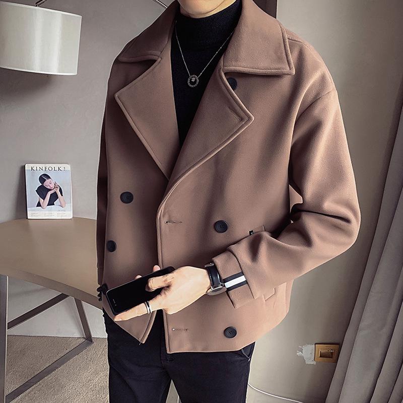 Tide Men's Short Trench Coat - Korean-Style Casual Wool for Autumn/Winter