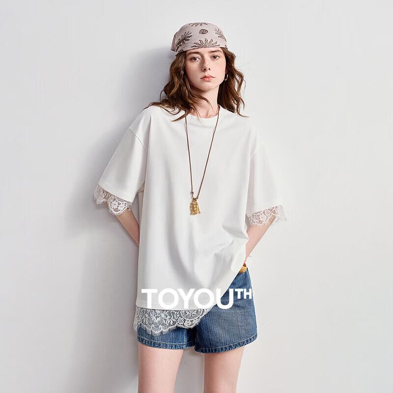 Women s Cotton Short Sleeve T-Shirt with Lace Trim S