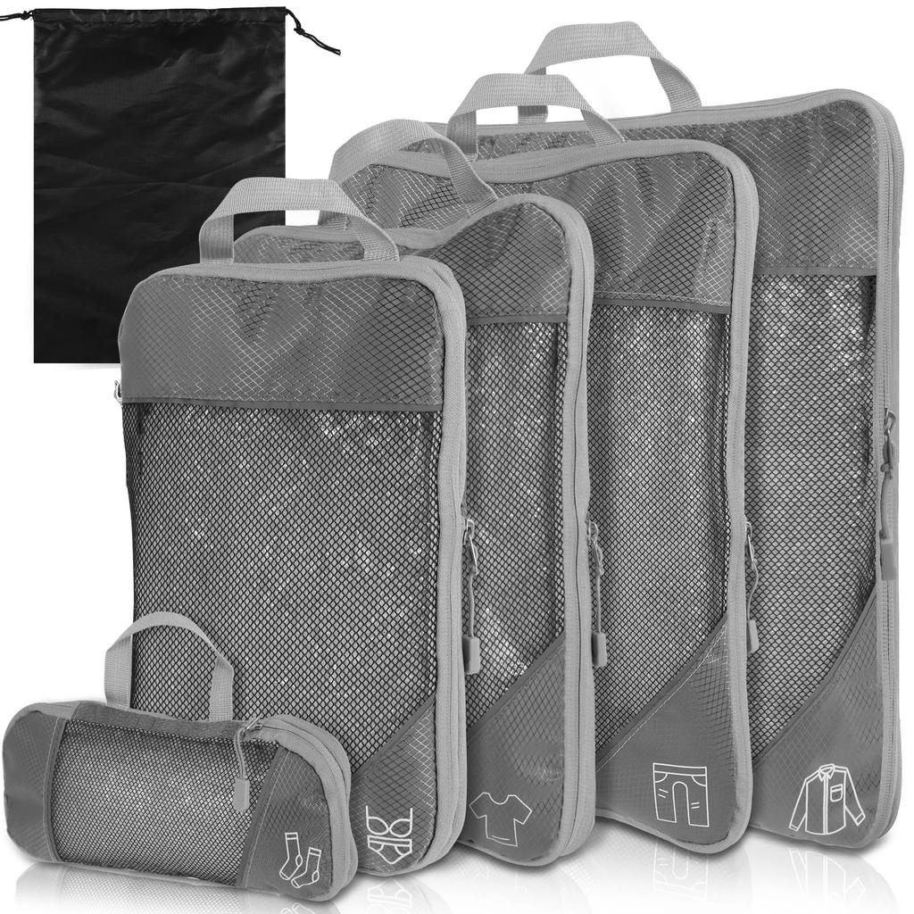 Juego de 6 Piezas Bolsa de Viaje Cubos de Empaque de Compresión Ligeros Duraderos con Bolsa de Almacenamiento Bolsas Organizadoras para Maleta de Equipaje de Nailon