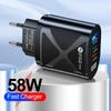 58W Dual Fast Charger with 2PD+QC3.0 USB, EU/US/UK/KR/AU Plug Options