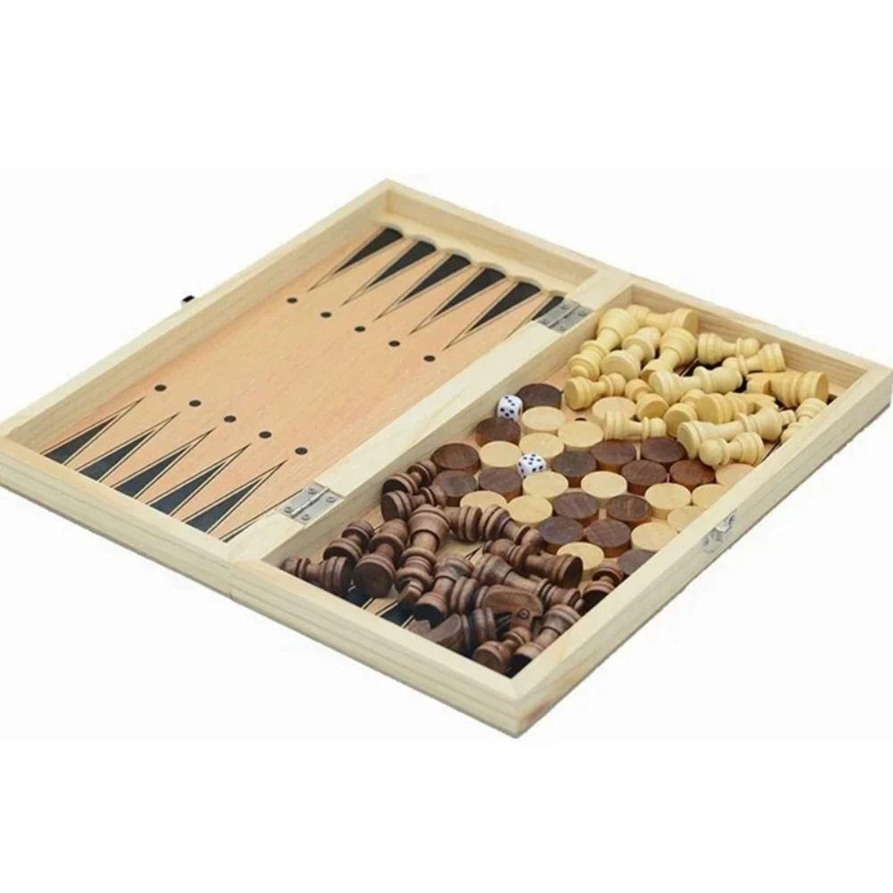 3-in-1 Chess&Backgammon&Checkers Set Wooden International Chess Game  Chess Board Game