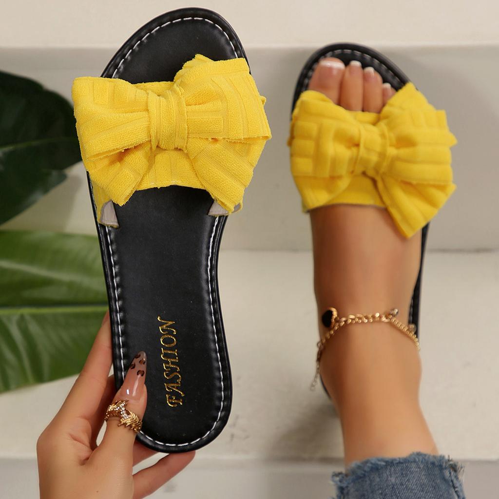Fashion Women Slippers 2025 New Fashion Sandals Slides Women Summer Bow Keep Warm Shoes Women Flat Plus Size Slippers Zapatos De Mujer