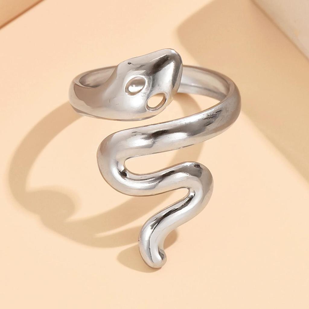 Unisex Stainless Steel Adjustable Snake Ring - Punk Hip Hop Style