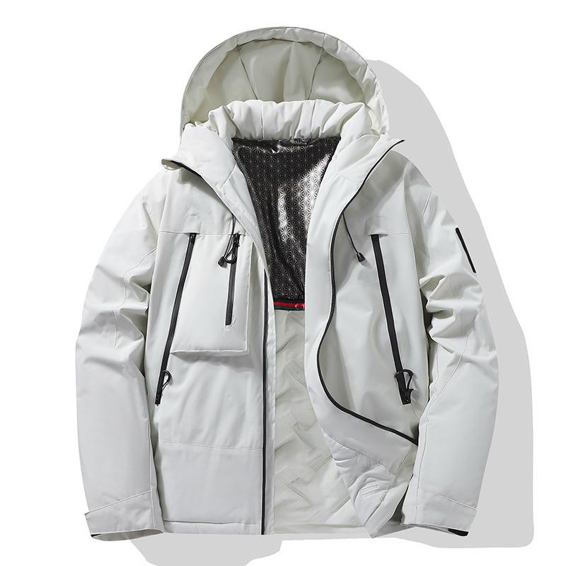 Autumn and Winter New Graphene Thickened Jacket Men s Couple Outdoor Waterproof Sports Hooded Cotton Clothes Men s and Women s S слоновая кость