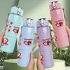 1PC Strawberry Label Collage 750ml Color Plastic Sports Water Bottle Leakproof Flip Straw Lid Suitable for Sports Office Home Use
