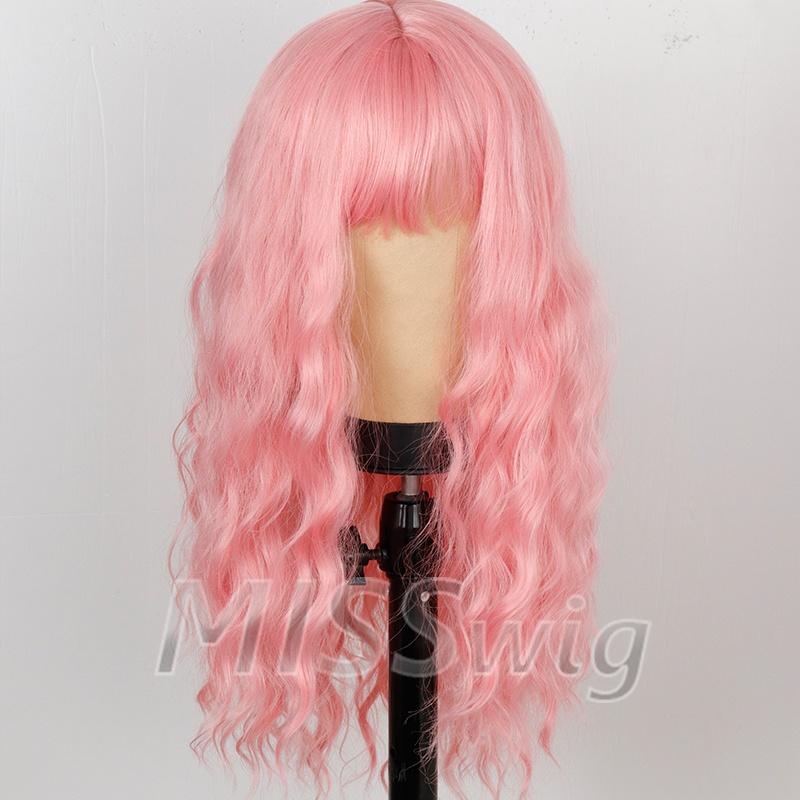

XINRAN красивый розовый парик с волнами воды, синтетический парик, цветной парик, парик для косплея, натуральный розовый парик для женщин
