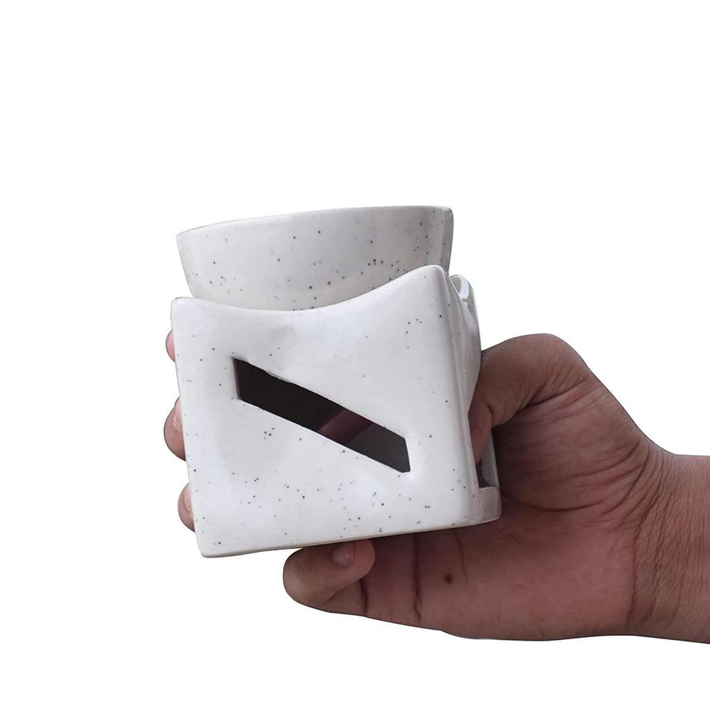 Keramikton Kerzenbetriebener Aromabrenner Öldiffusor, Extra Große Schale, mit 1 Teelicht, 4 Zoll, (Weiß Gepunktet)