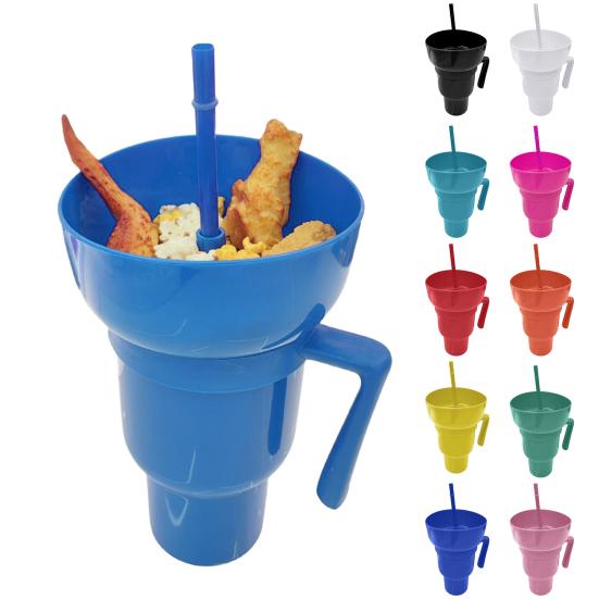 Snacks- og drikkekopp med sugerør Lett stadion-tumler Bærbar gjenbrukbar snacks-tumler Skål for familiesammenkomster Pikniker