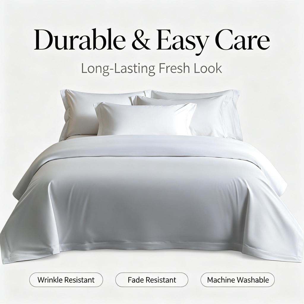 White Cotton Sateen Bedding Set Hotel Style 60S Soft Duvet Cover Sheet All Season