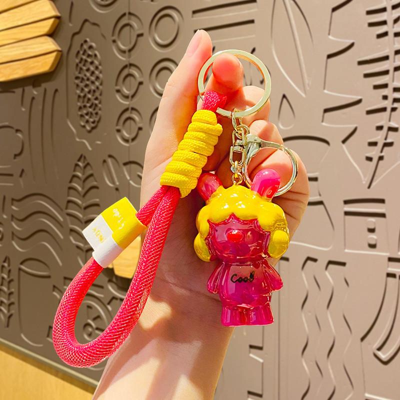 Adorable Cartoon Bunny Keychain With Bobble Head Resin Material Cute Key Accessory