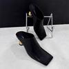 Fashion Spring New Thin and Baotou Slippers Women's Fashion Square Head Deep Mouth Anti-slip Wear-resistant High Heels