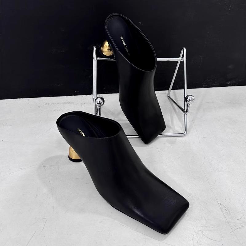 Fashion Spring New Thin and Baotou Slippers Women's Fashion Square Head Deep Mouth Anti-slip Wear-resistant High Heels