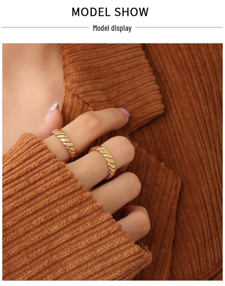 French Retro Geometric 18K Gold-Plated Stainless Steel Couple Rings - Niche INS Style