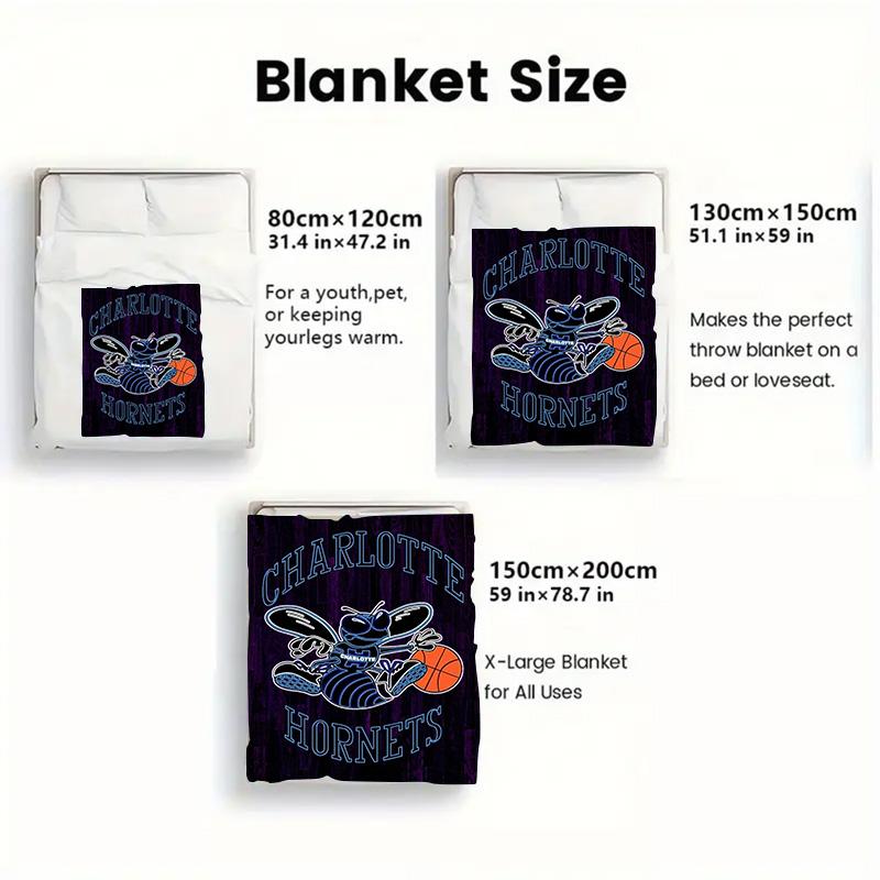 Hornets Basketball Team 2D Flat Pattern Flannel Blanket High quality All Seasons Warmth and Comfort Perfect for Christmas Gifts.NMT0928354