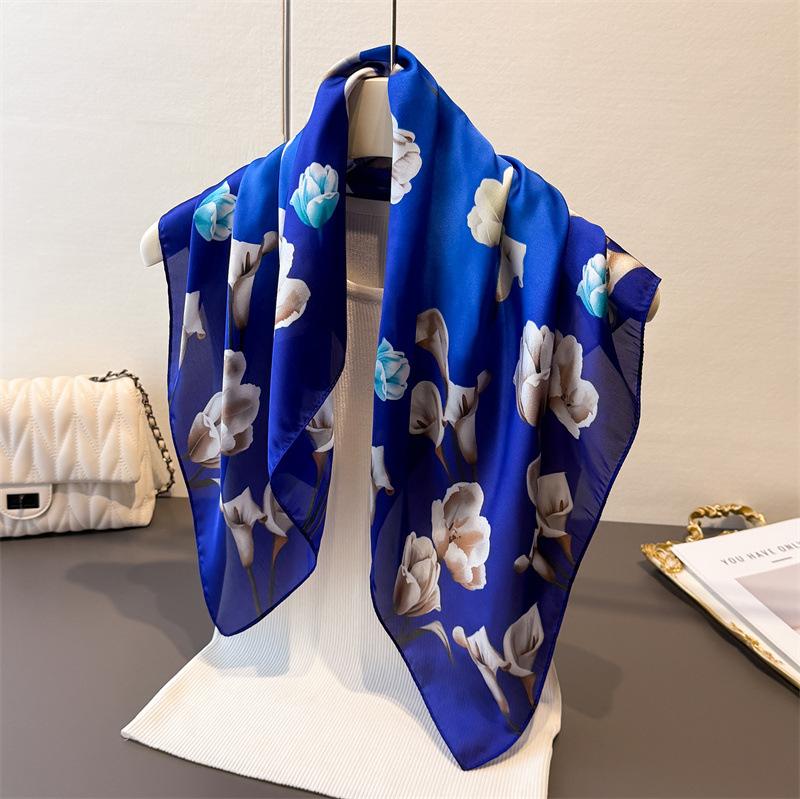 Geometrik renk uyumu eşarp renk uyumu çiçekli ipek eşarp imitasyon ipek kadın kare eşarp 71x71cm başörtüsü şal seyahat eşarbı