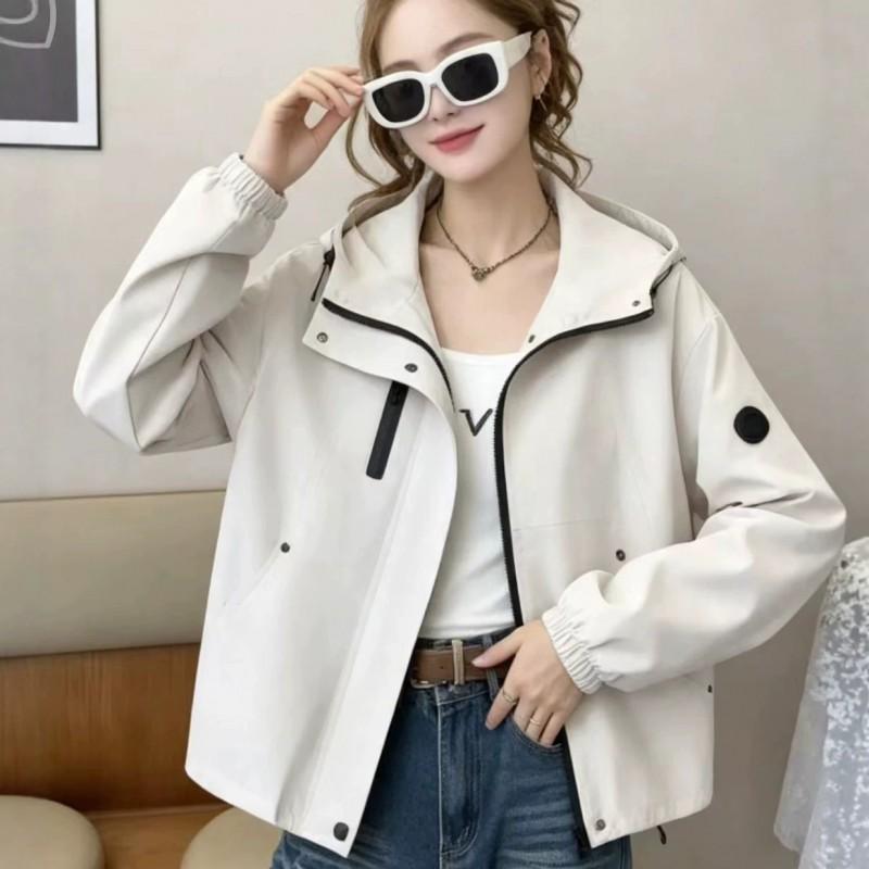 Womens Short Hooded Windbreaker Jacket Casual Loose Fit Oversized Coat