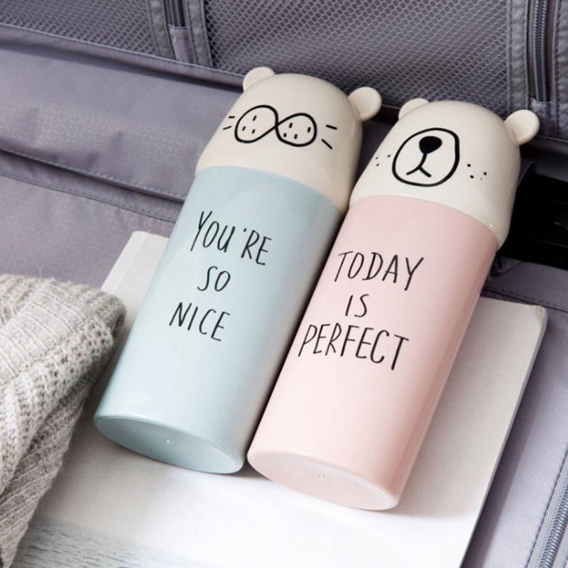 Wash Cup Travel Portable Cartoon Bear Couple Toothbrush Organizer Mouth Cup Tooth Brush Storage Box Bathroom Organizer