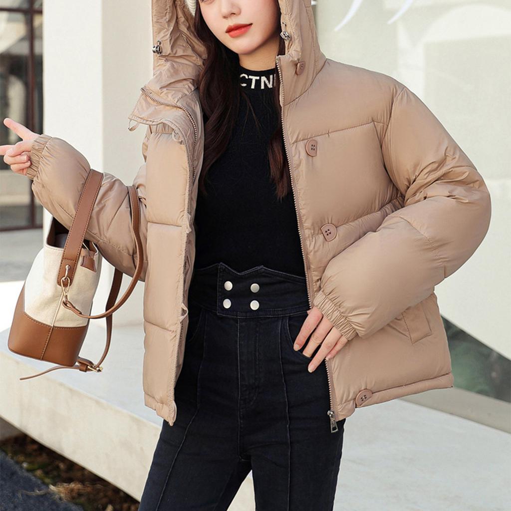 Damă, culoare solidă, guler în picioare, cu mânecă lungă, buzunar, haină caldă din bumbac Jachetă din bumbac