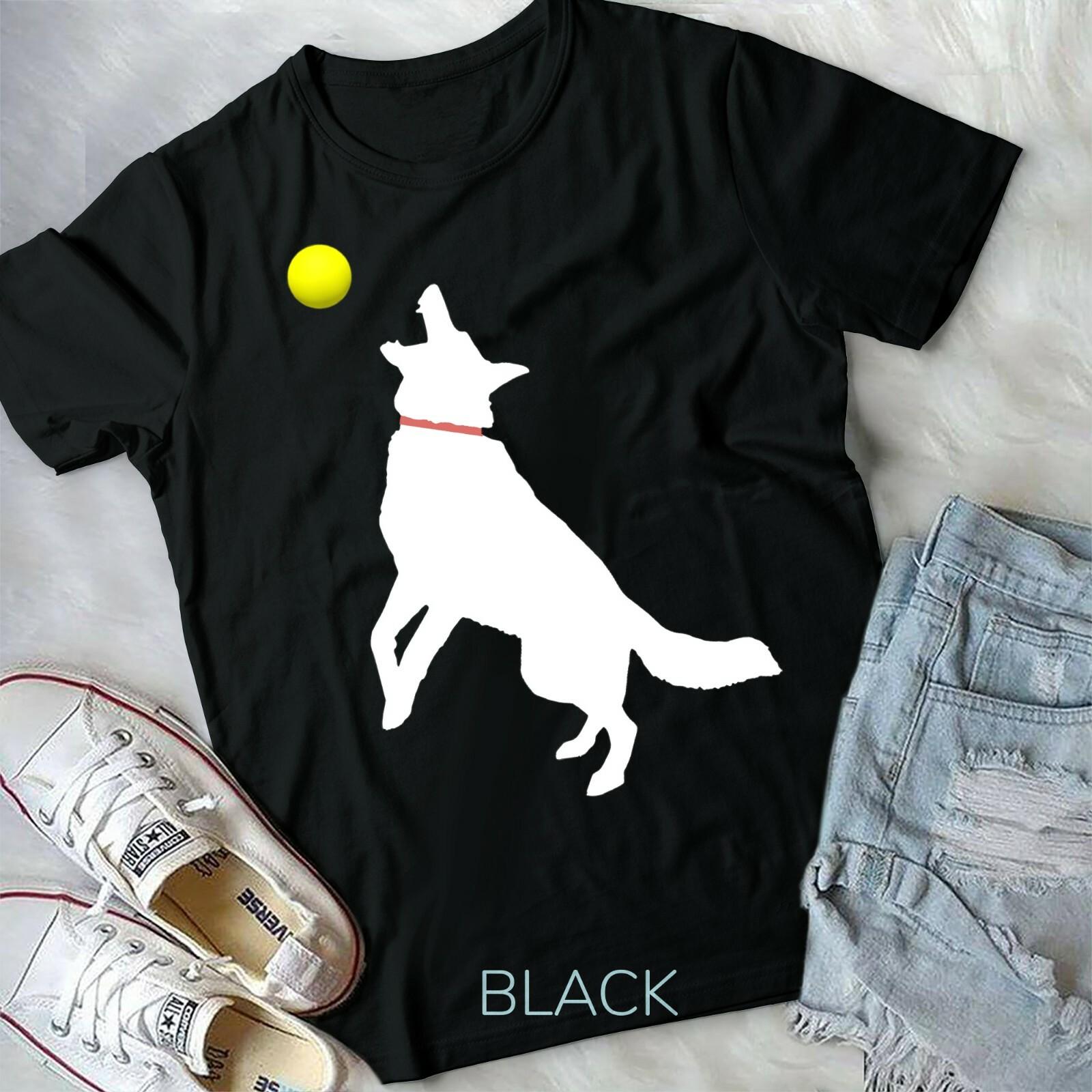 White German Shepherd Dog GSD Catching Yellow Tennis Ball T-shirt Unisex T-shirt XXXL