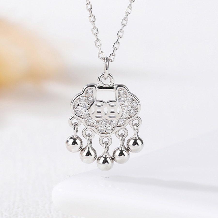 Peace Bell Longevity Lock Necklace: Elegant Chinese-Style Copper Coin Collarbones Chain for Women