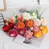European Flocked Peony with Dew-Lotus Finish - Artificial 3-Head Flower for Home or Wedding Decoration