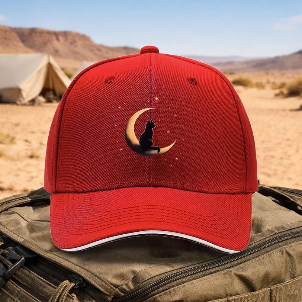 Black Cat Sitting On Moon With Stars Baseball Cap Unisex Adjustable Outdoor Curved Brim Hat